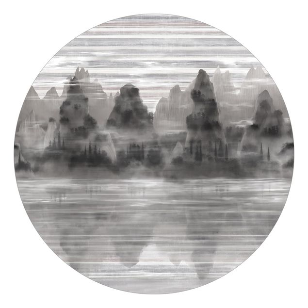 Wanddeko über Sofa Malerische Berge im mystischem Nebel