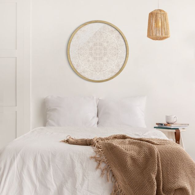 Wanddeko Schlafzimmer Mandala Aquarell Ornament beige