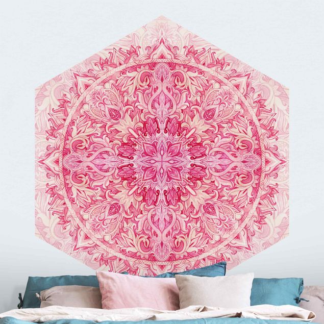 Wanddeko beige Mandala Aquarell Ornament Muster pink