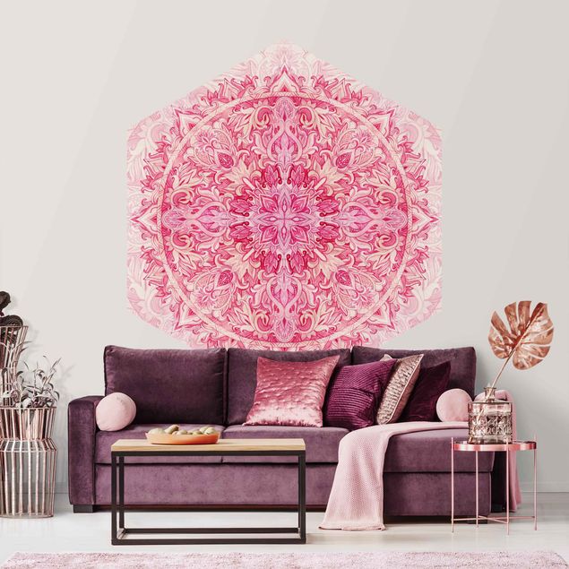 Wanddeko Schlafzimmer Mandala Aquarell Ornament Muster pink