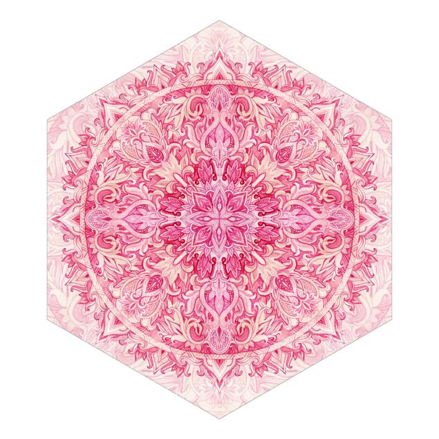 Wanddeko Büro Mandala Aquarell Ornament Muster pink