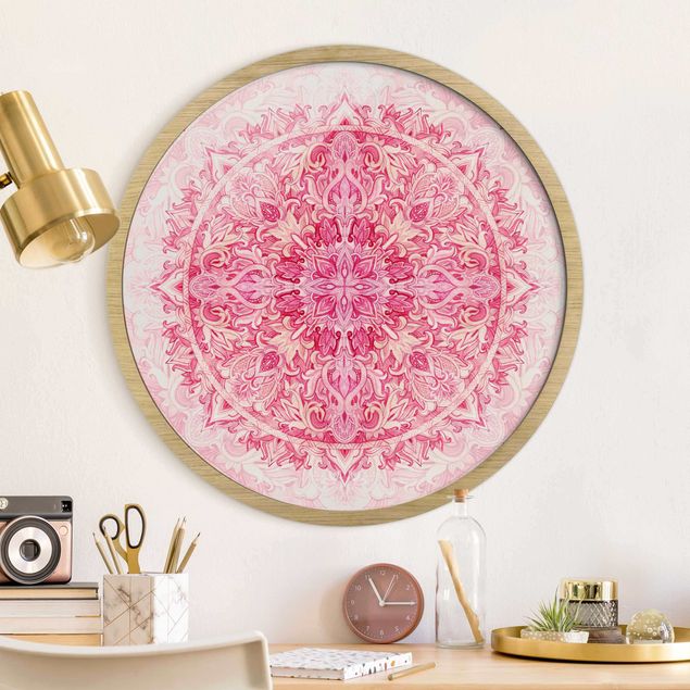 Wanddeko Wohnzimmer Mandala Aquarell Ornament Muster pink