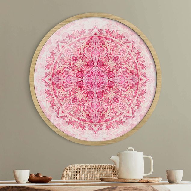 Wanddeko Schlafzimmer Mandala Aquarell Ornament Muster pink