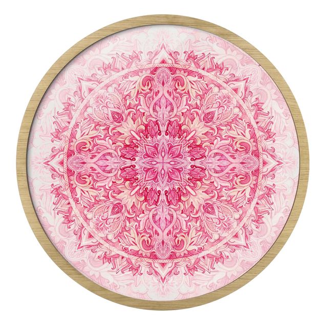 Wanddeko über Sofa Mandala Aquarell Ornament Muster pink