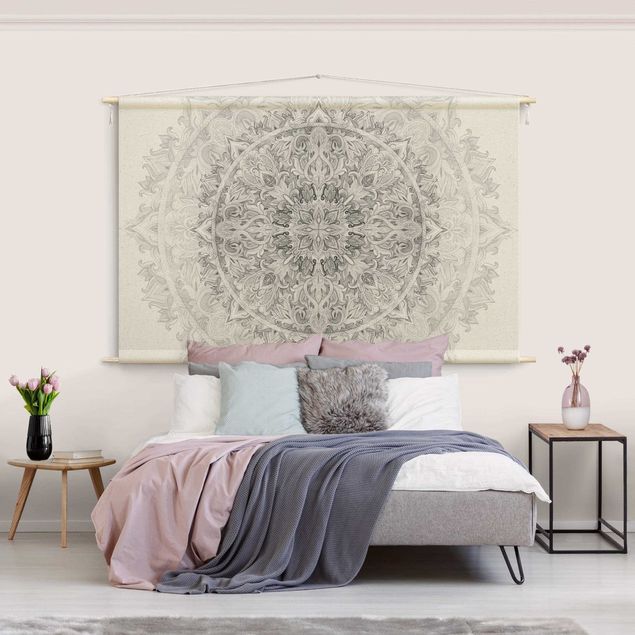 Wanddeko Schlafzimmer Mandala Aquarell Ornament Muster Schwarz-Weiß