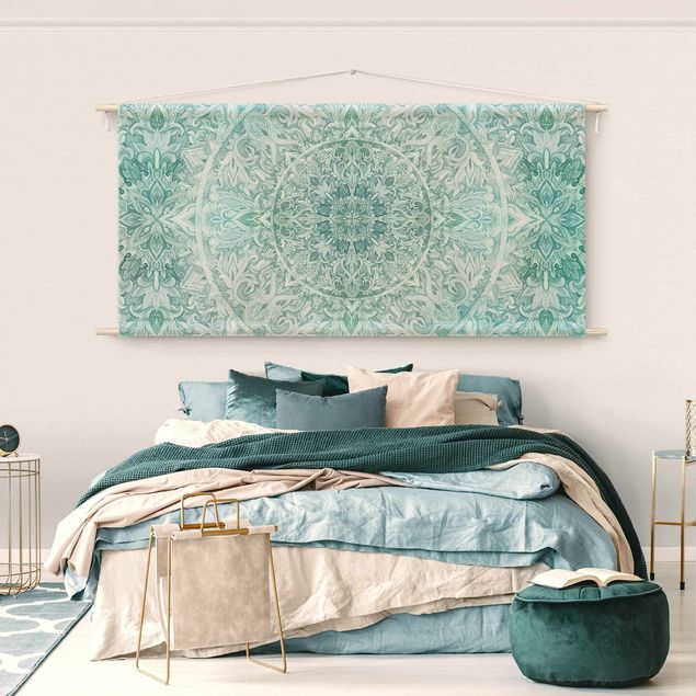 Wanddeko Schlafzimmer Mandala Aquarell Ornament Muster Türkis