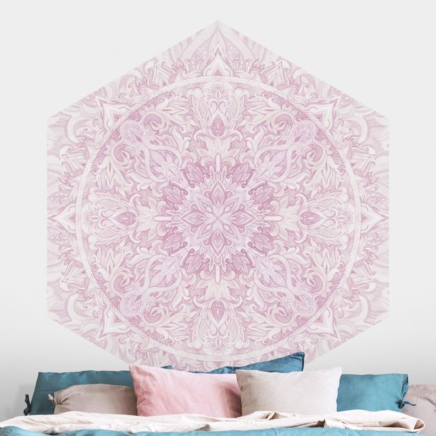 Wanddeko Schlafzimmer Mandala Aquarell Ornament rosa