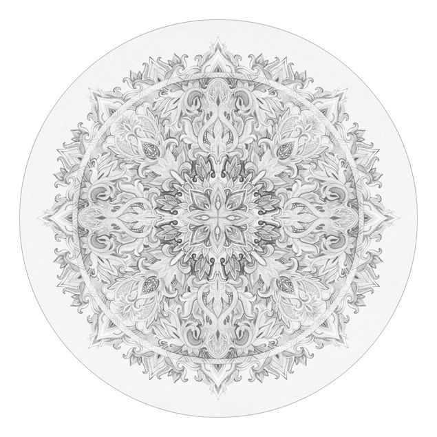 Wanddeko Flur Mandala Aquarell Ornament schwarz weiß