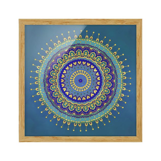 Wanddeko über Sofa Mandala Blau Gold