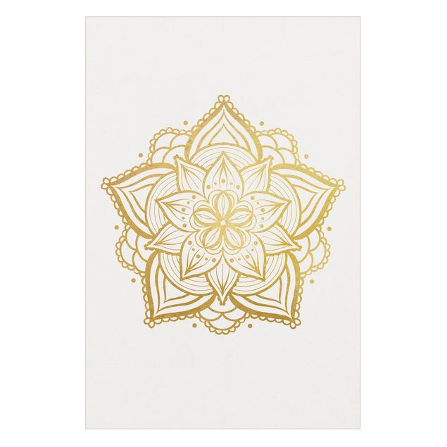 Wanddeko draußen Mandala Blüte Illustration weiß gold