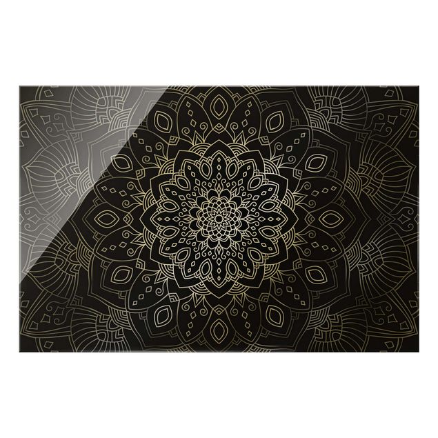 Wanddeko Treppenhaus Mandala Blüte Muster silber schwarz