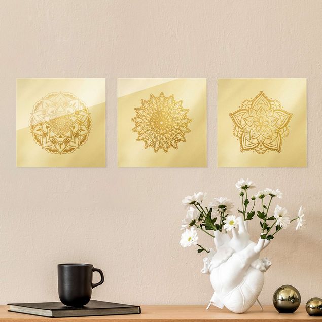 Wanddeko gold Mandala Blüte Sonne Illustration Set Gold