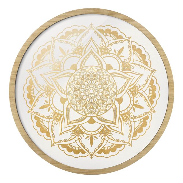 Wanddeko Gäste WC Mandala Blume gold weiß