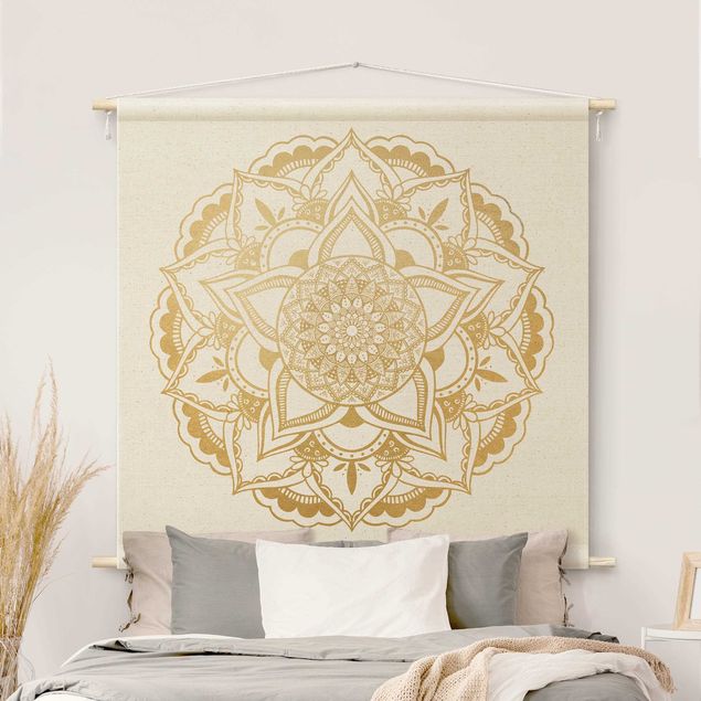 Wanddeko Wohnzimmer Mandala Blume gold weiß