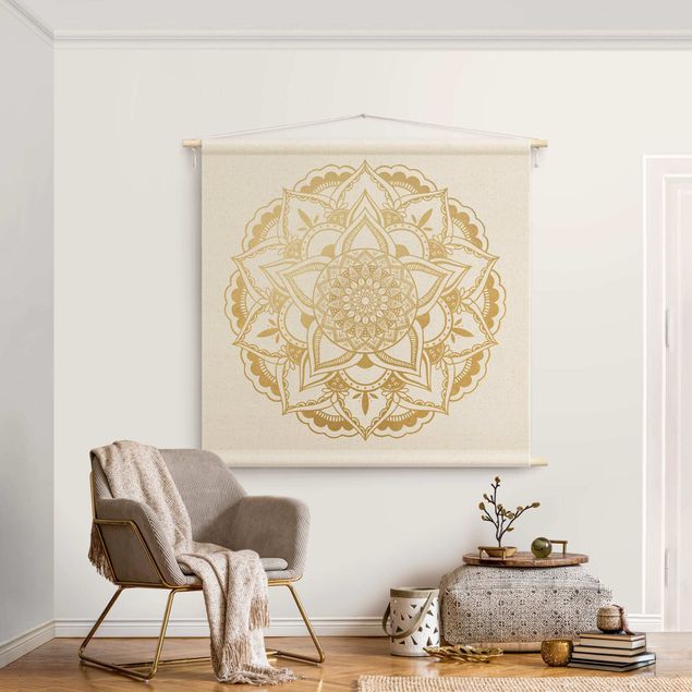 Wanddeko Schlafzimmer Mandala Blume gold weiß