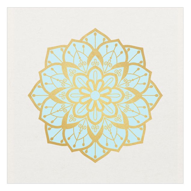 Wanddeko draußen Mandala Illustration Blüte hellblau gold