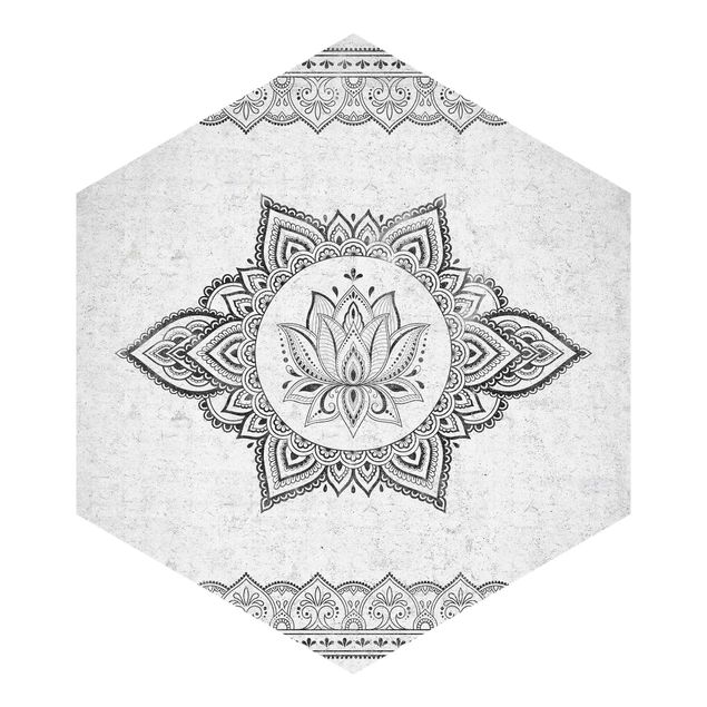 Wanddeko Treppenhaus Mandala Lotus Betonoptik