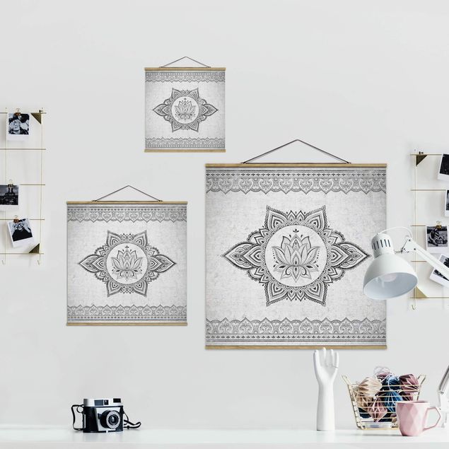 Wanddeko Büro Mandala Lotus Betonoptik