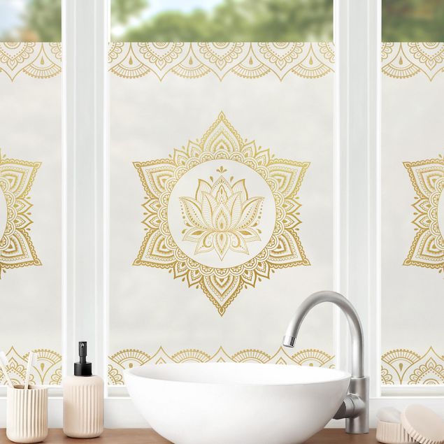 Wanddeko Schlafzimmer Mandala Lotus Illustration Ornament weiß gold