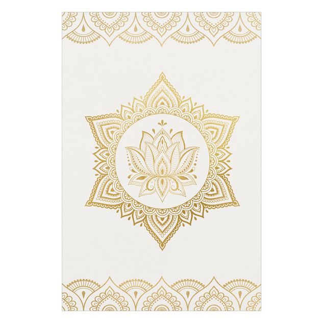 Wanddeko draußen Mandala Lotus Illustration Ornament weiß gold
