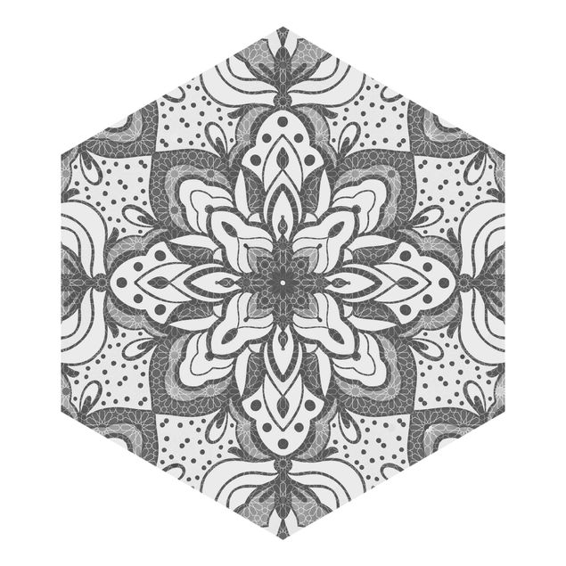 Wanddeko Treppenhaus Mandala mit Raster und Punkten in Grau