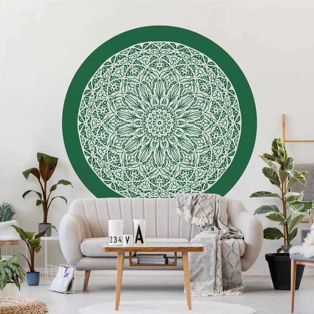 Wanddeko Wohnzimmer Mandala Ornament vor Grün