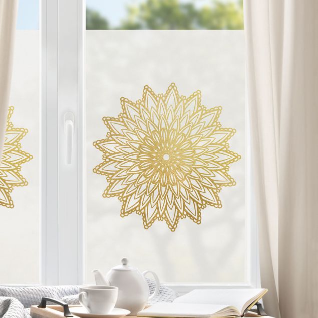 Wanddeko Schlafzimmer Mandala Sonne Illustration weiß gold