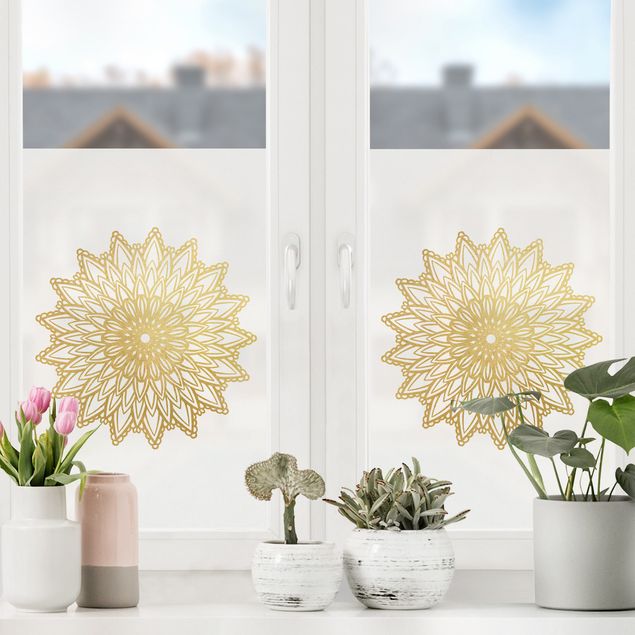 Wanddeko Büro Mandala Sonne Illustration weiß gold