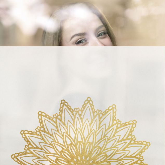 Wanddeko Praxis Mandala Sonne Illustration weiß gold