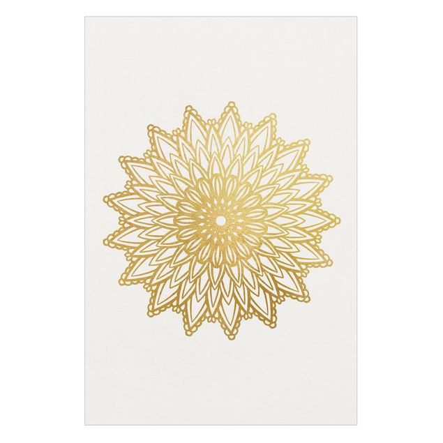 Wanddeko draußen Mandala Sonne Illustration weiß gold