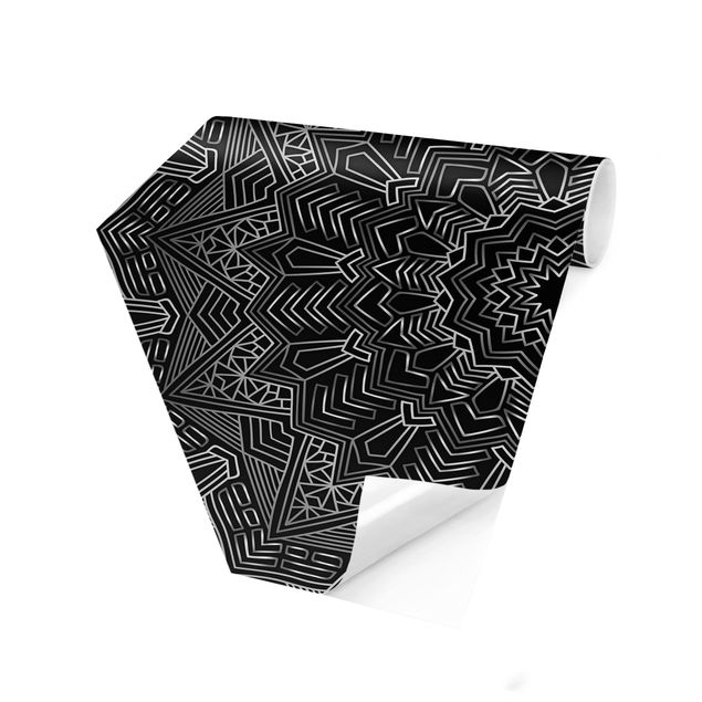 Wanddeko Esszimmer Mandala Stern Muster silber schwarz