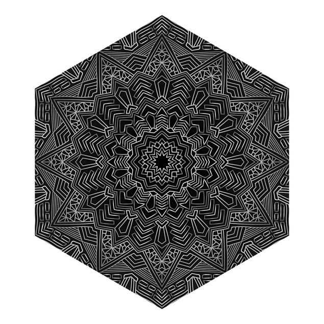 Wanddeko Büro Mandala Stern Muster silber schwarz