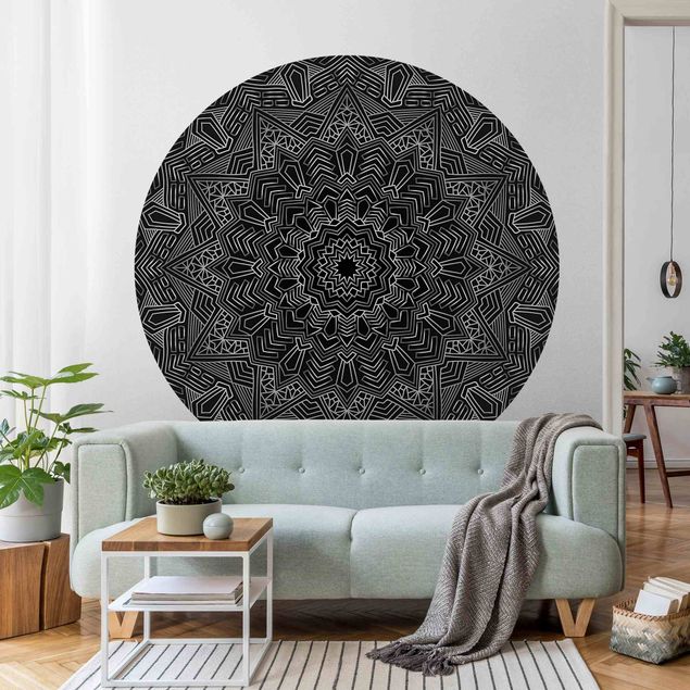 Wanddeko Wohnzimmer Mandala Stern Muster silber schwarz