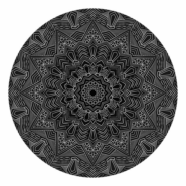 Wanddeko Flur Mandala Stern Muster silber schwarz