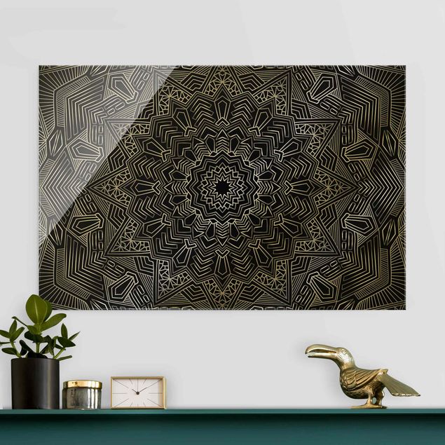 Wanddeko Schlafzimmer Mandala Stern Muster silber schwarz