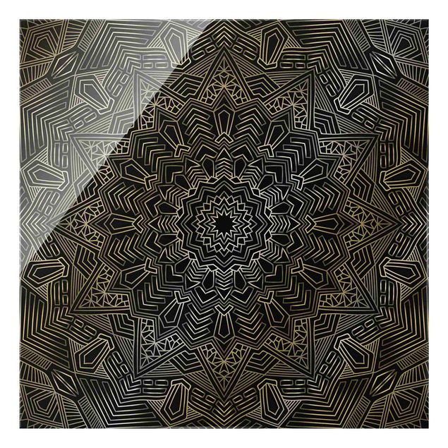 Wanddeko Treppenhaus Mandala Stern Muster silber schwarz