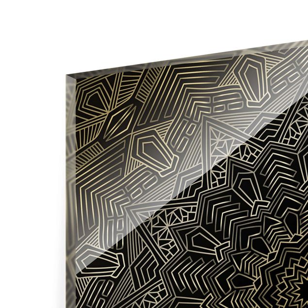 Wanddeko über Sofa Mandala Stern Muster silber schwarz