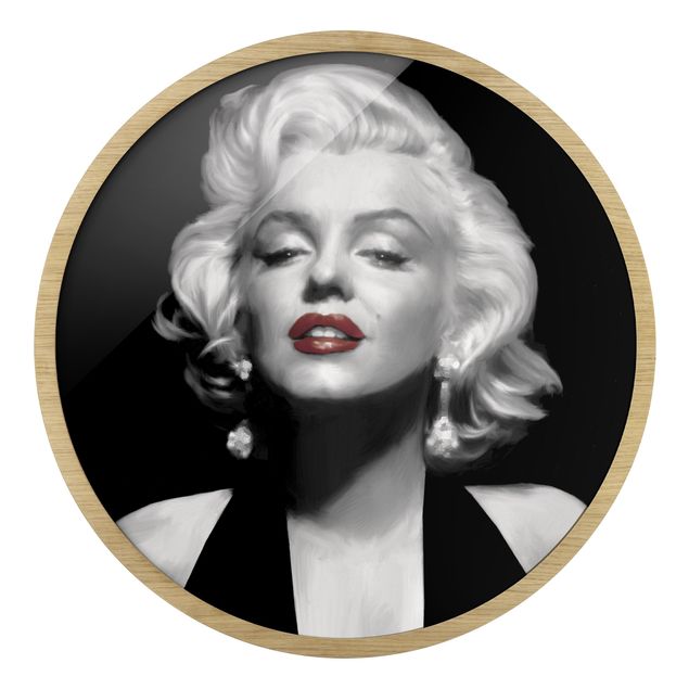 Wanddeko schwarz-weiß Marilyn mit roten Lippen