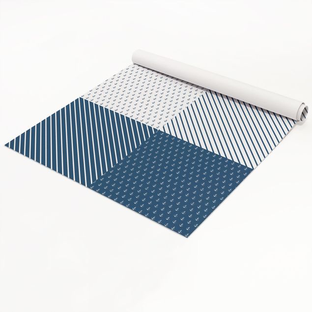 Wanddeko Praxis Maritimes Anker Quadrate Set - Polarweiss Preussisch Blau