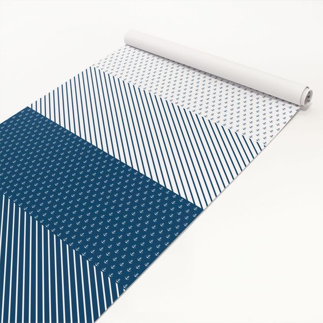 Wanddeko Praxis Maritimes Anker Streifen Set - Polarweiss Preussisch Blau