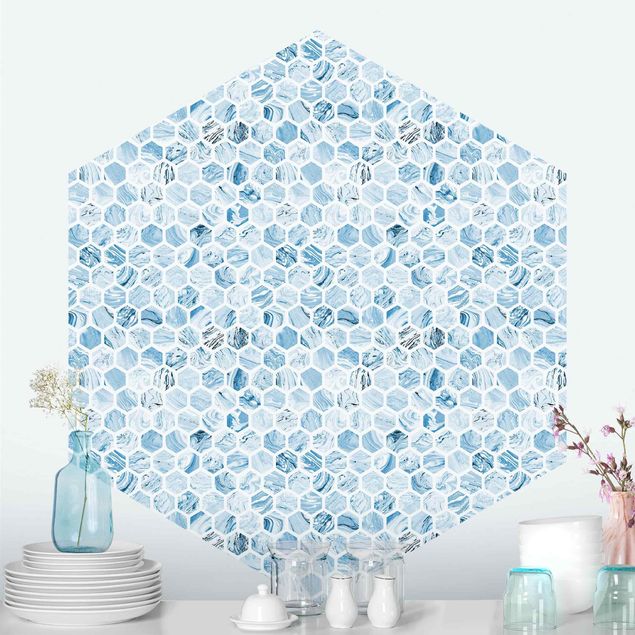 Fototapete Marmor Marmor Hexagone Blaue Schattierungen