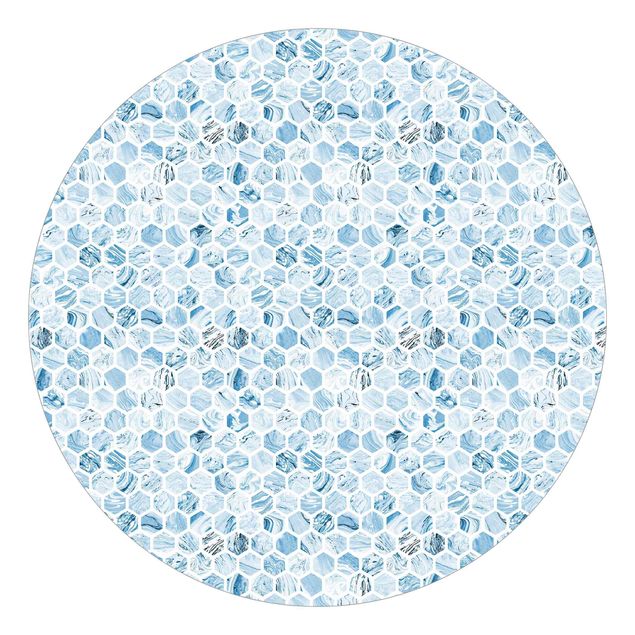Tapete geometrische Muster Marmor Hexagone Blaue Schattierungen