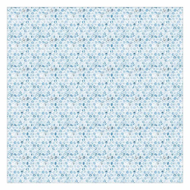 Wanddeko Schlafzimmer Marmor Hexagone Blaue Schattierungen