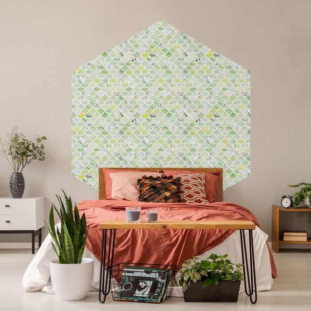 Wanddeko Schlafzimmer Marmor Muster Frühlingsgrün