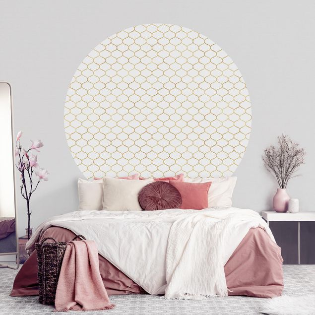 Wanddeko Wohnzimmer Marokkanisches Aquarell Linienmuster Gold