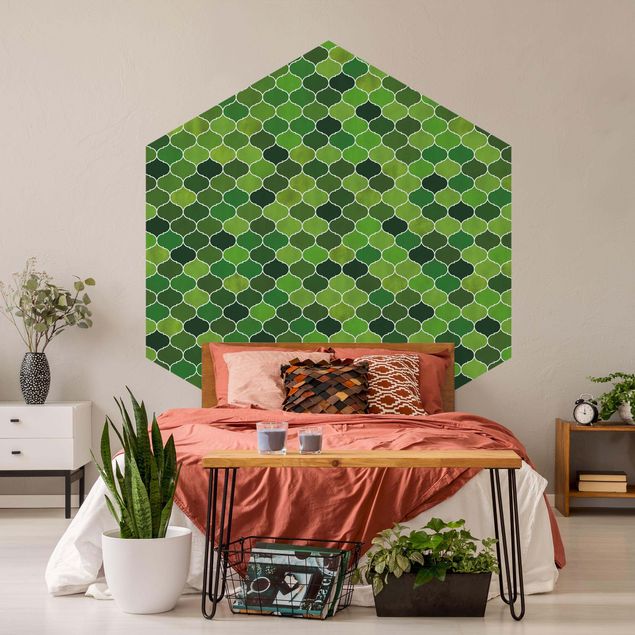 Wanddeko Esszimmer Marokkanisches Aquarell Muster Grün
