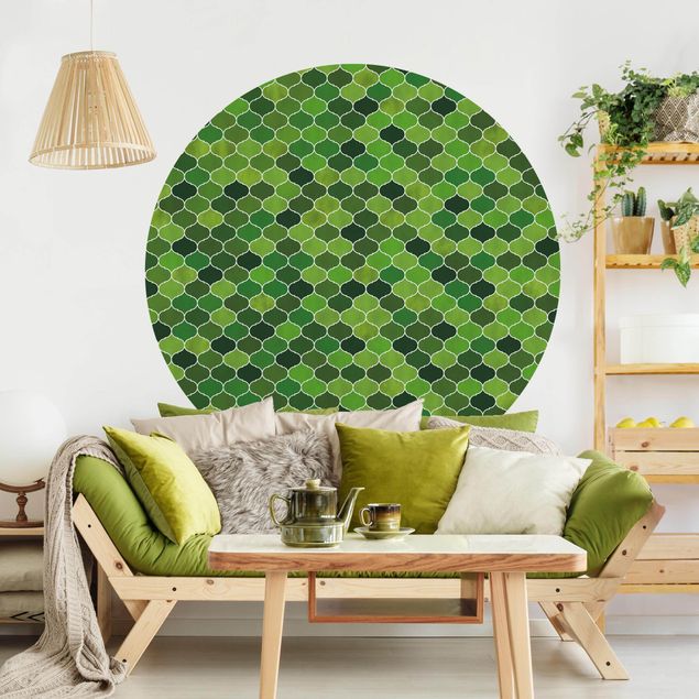 Wanddeko Wohnzimmer Marokkanisches Aquarell Muster Grün