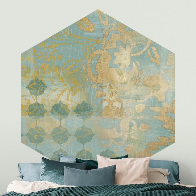 Wanddeko Schlafzimmer Marokkanische Collage in Gold und Türkis II