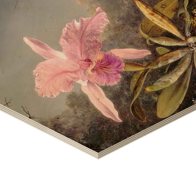 Wanddeko draußen Martin Johnson Heade - Orchidee und drei Kolibris