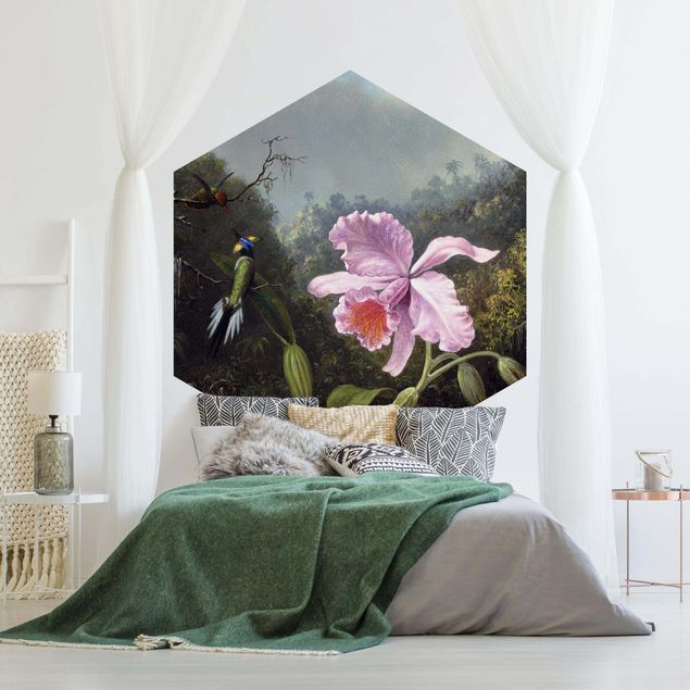 Wanddeko Esszimmer Martin Johnson Heade - Stillleben mit Orchidee und zwei Kolibris